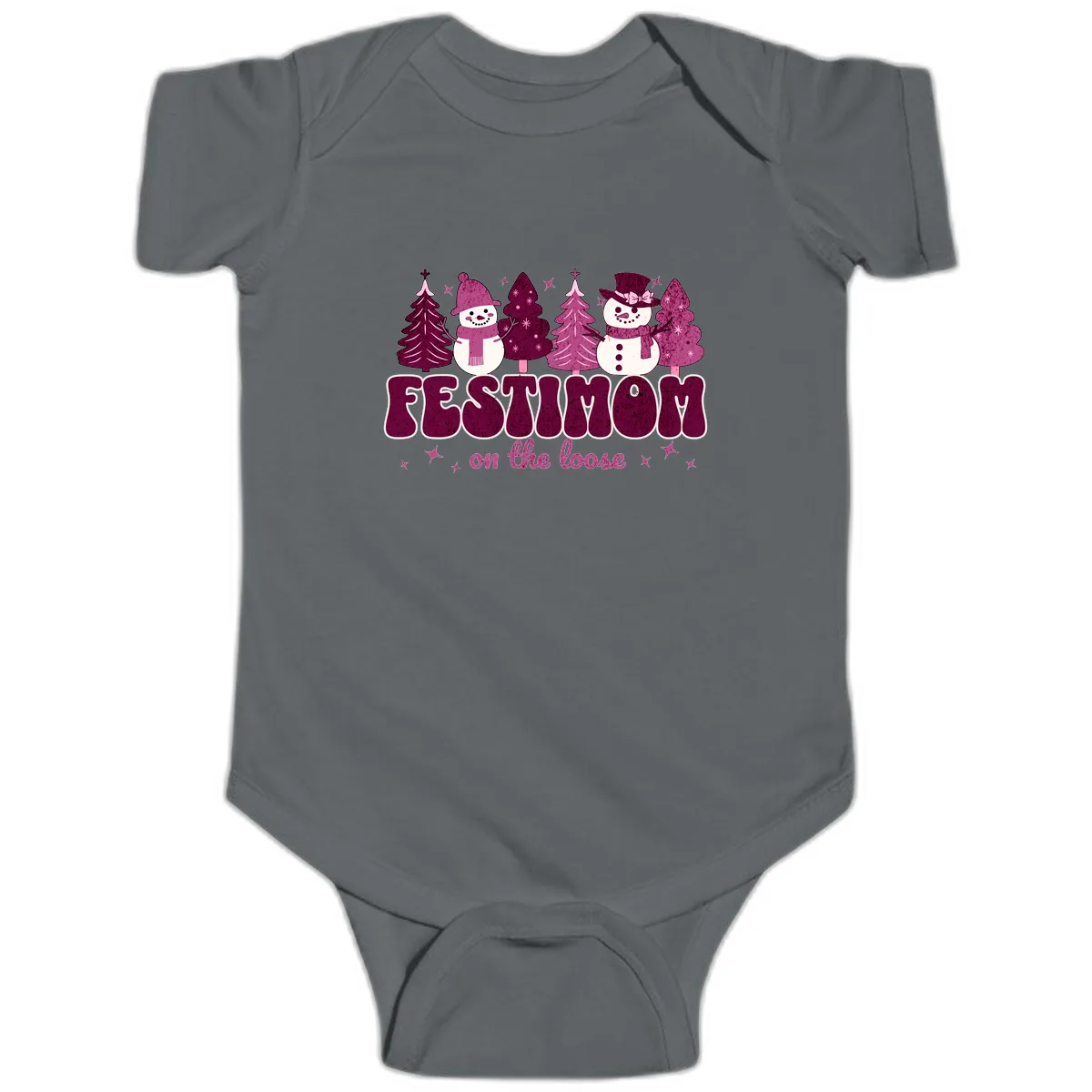 Festivus Mom On The Loose Baby Onesie in Charcoal
