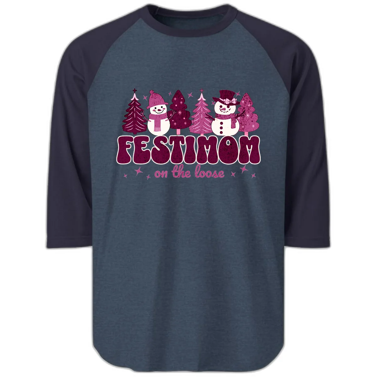Festivus Mom On The Loose Raglan 3/4 in Heather Denim Navy