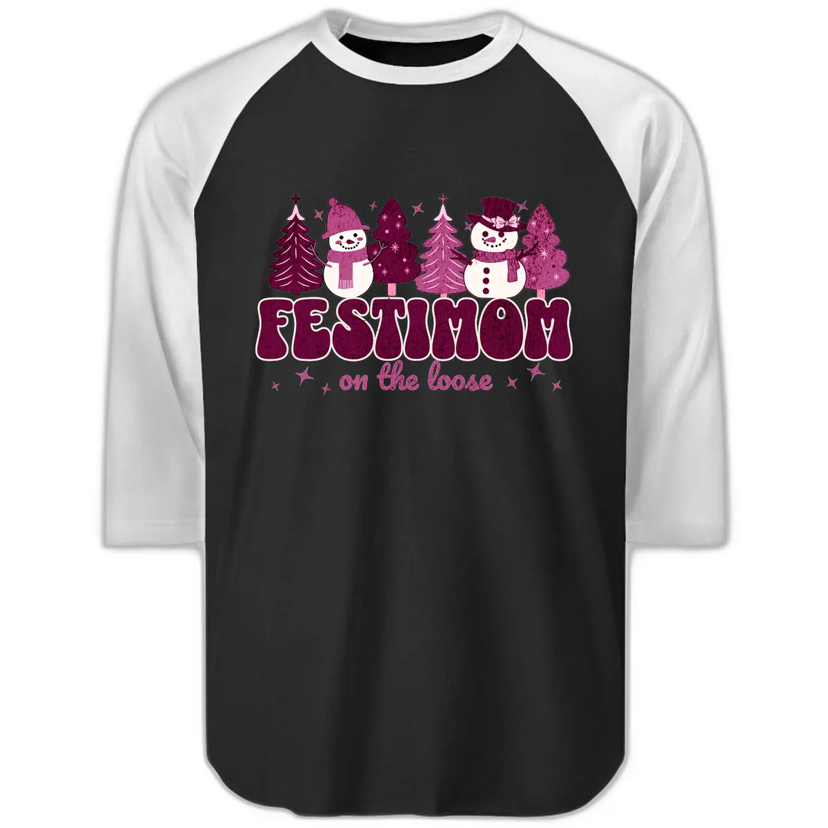 Festivus Mom On The Loose Raglan 3/4 in Black White