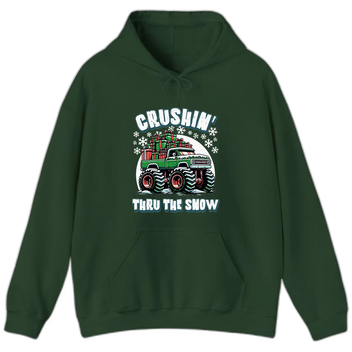 Monster Truck Crushing Presents Hoodie in Forest Green