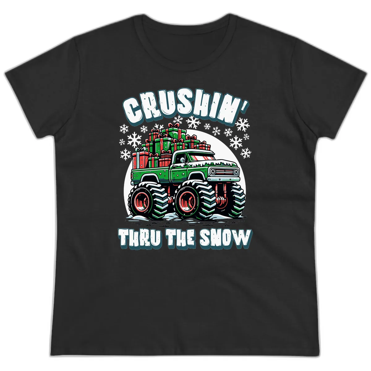 Monster Truck Crushing Presents Ladies Tee in Black