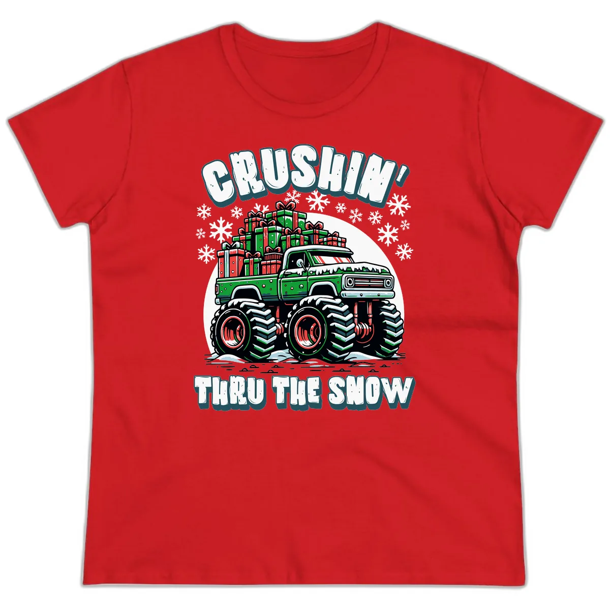 Monster Truck Crushing Presents Ladies Tee in Red