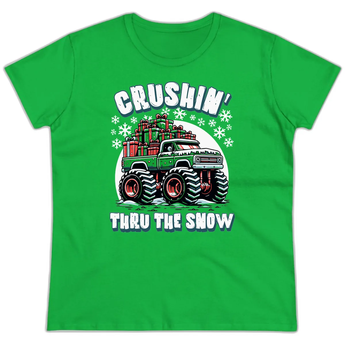 Monster Truck Crushing Presents Ladies Tee in Irish Green
