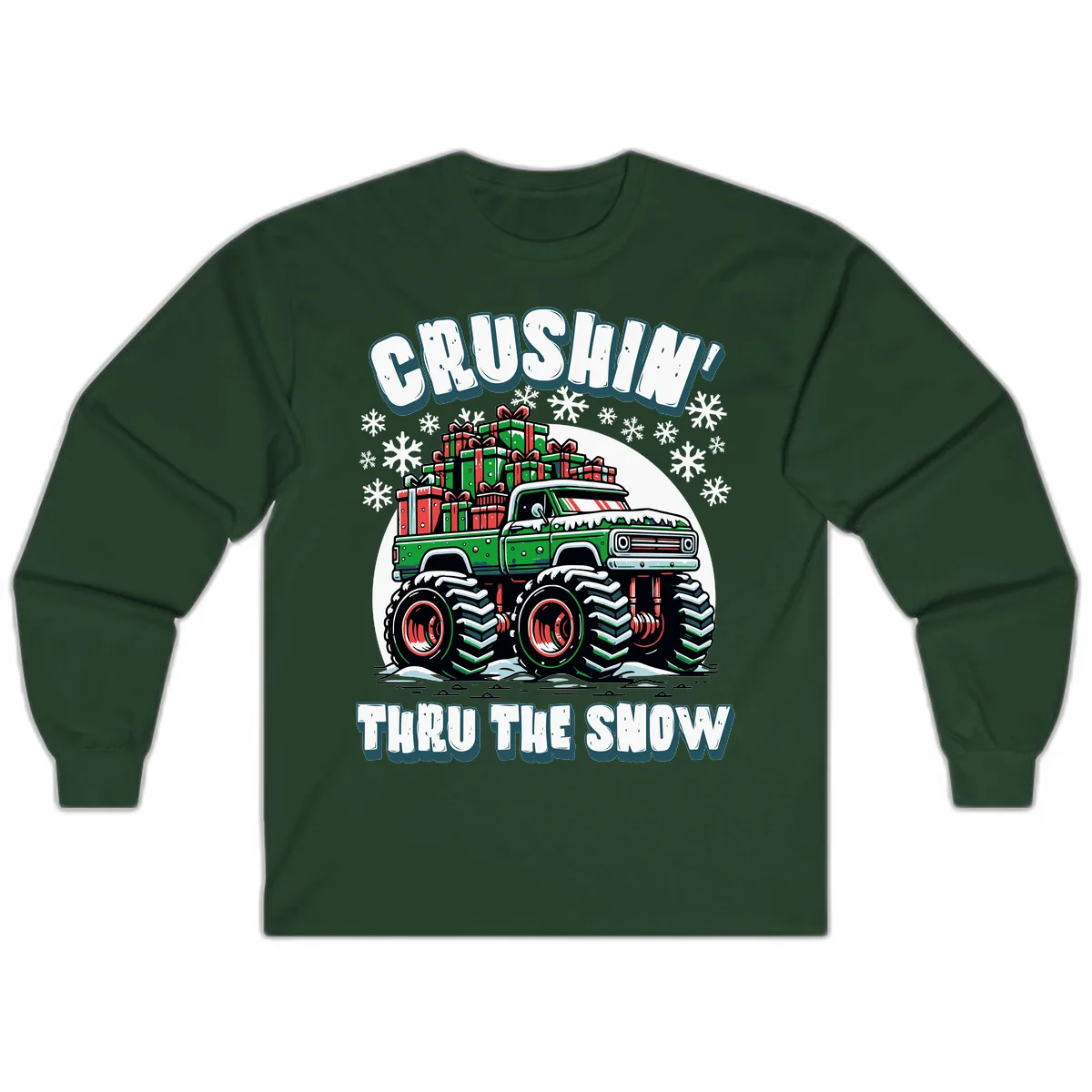 Monster Truck Crushing Presents Long Sleeve in Forest Green