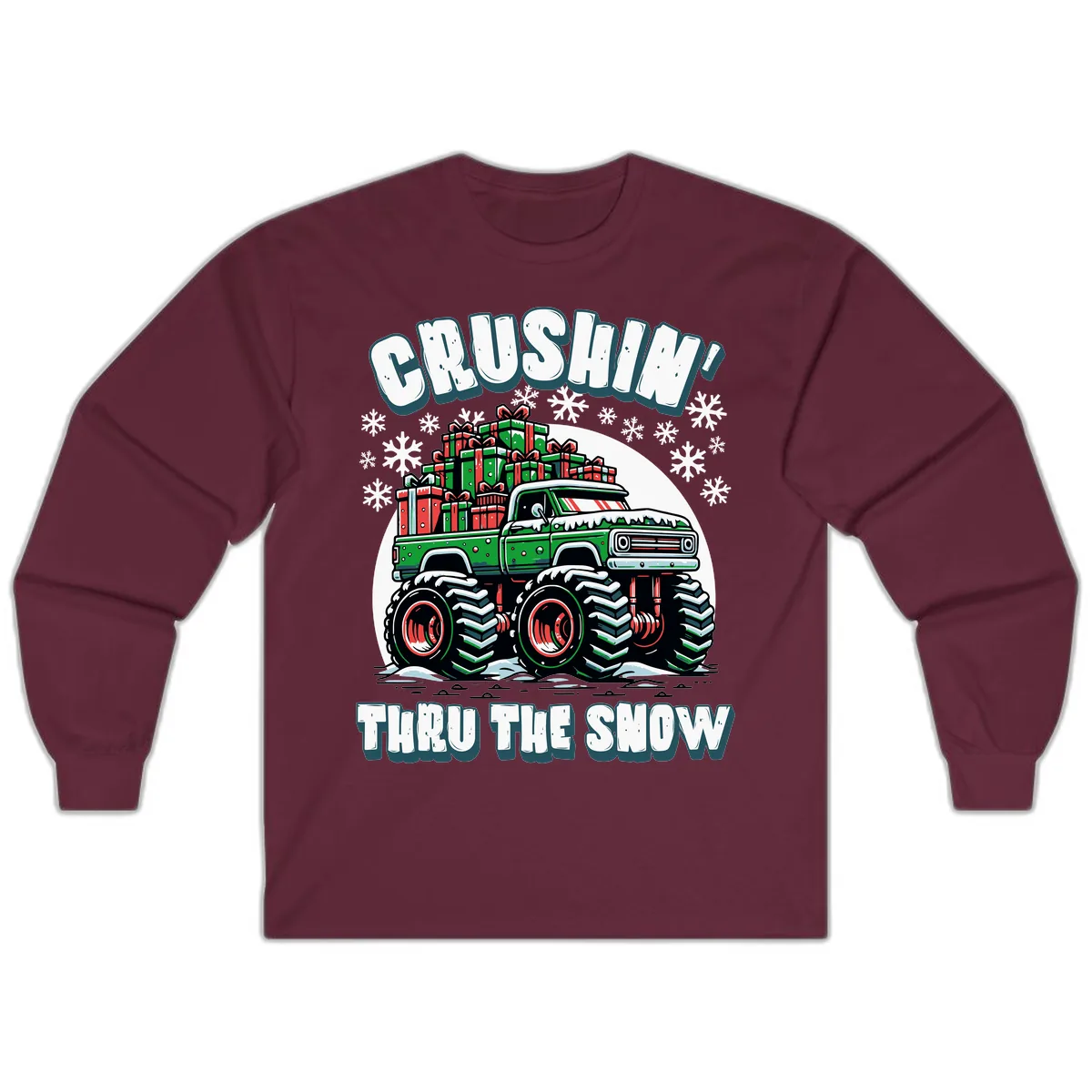 Monster Truck Crushing Presents Long Sleeve in Maroon