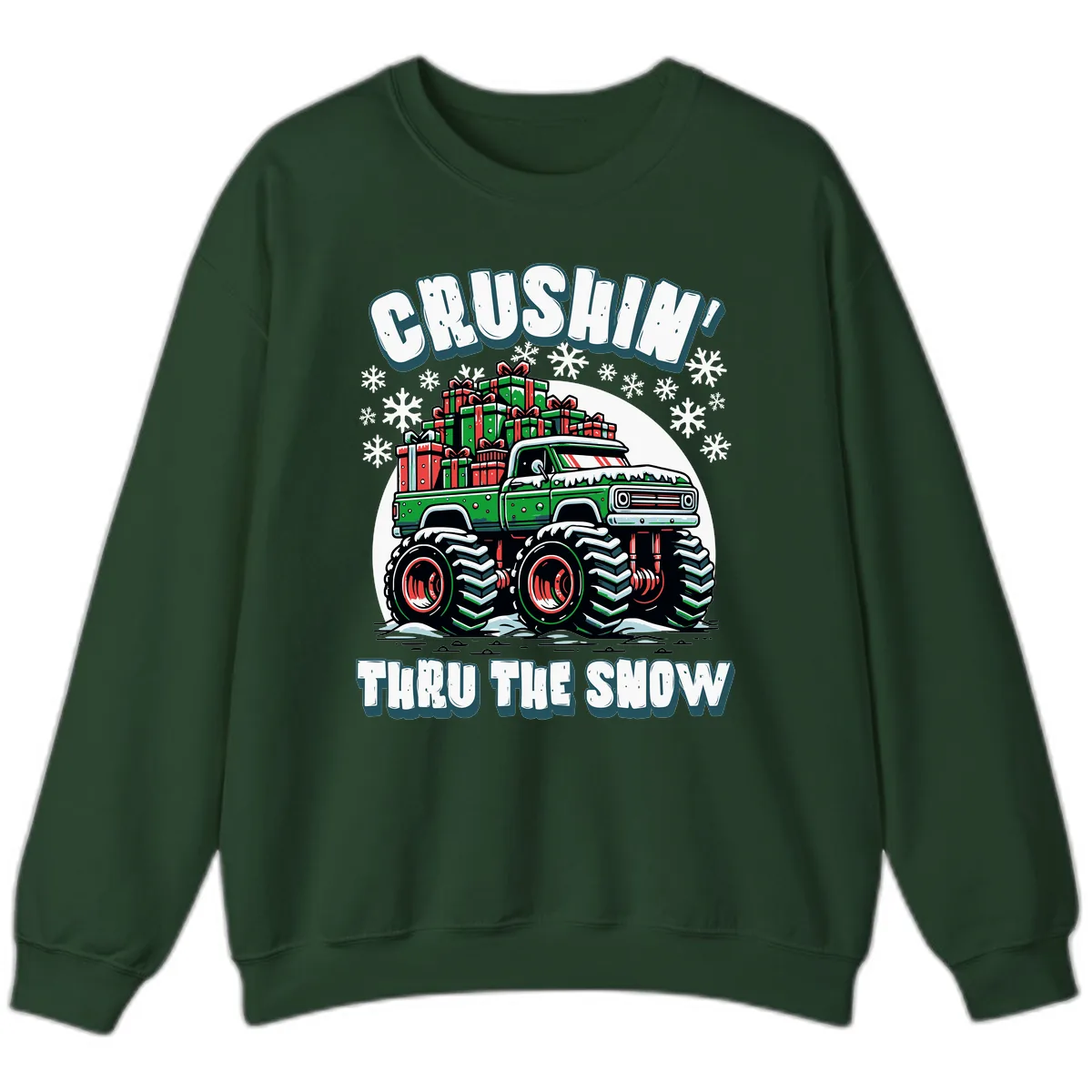 Monster Truck Crushing Presents Sweatshirt in Forest Green