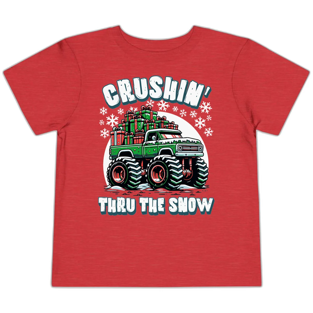 Monster Truck Crushing Presents Toddler T-Shirt in Heather Red