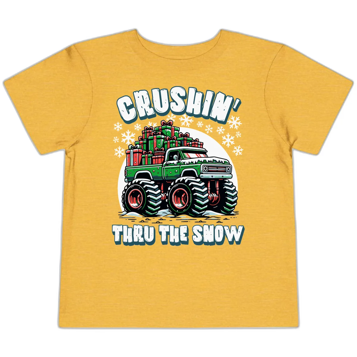 Monster Truck Crushing Presents Toddler T-Shirt in Heather Yellow Gold
