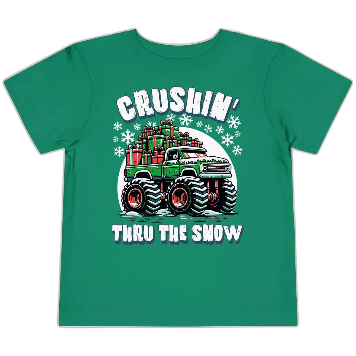 Monster Truck Crushing Presents Toddler T-Shirt in Kelly