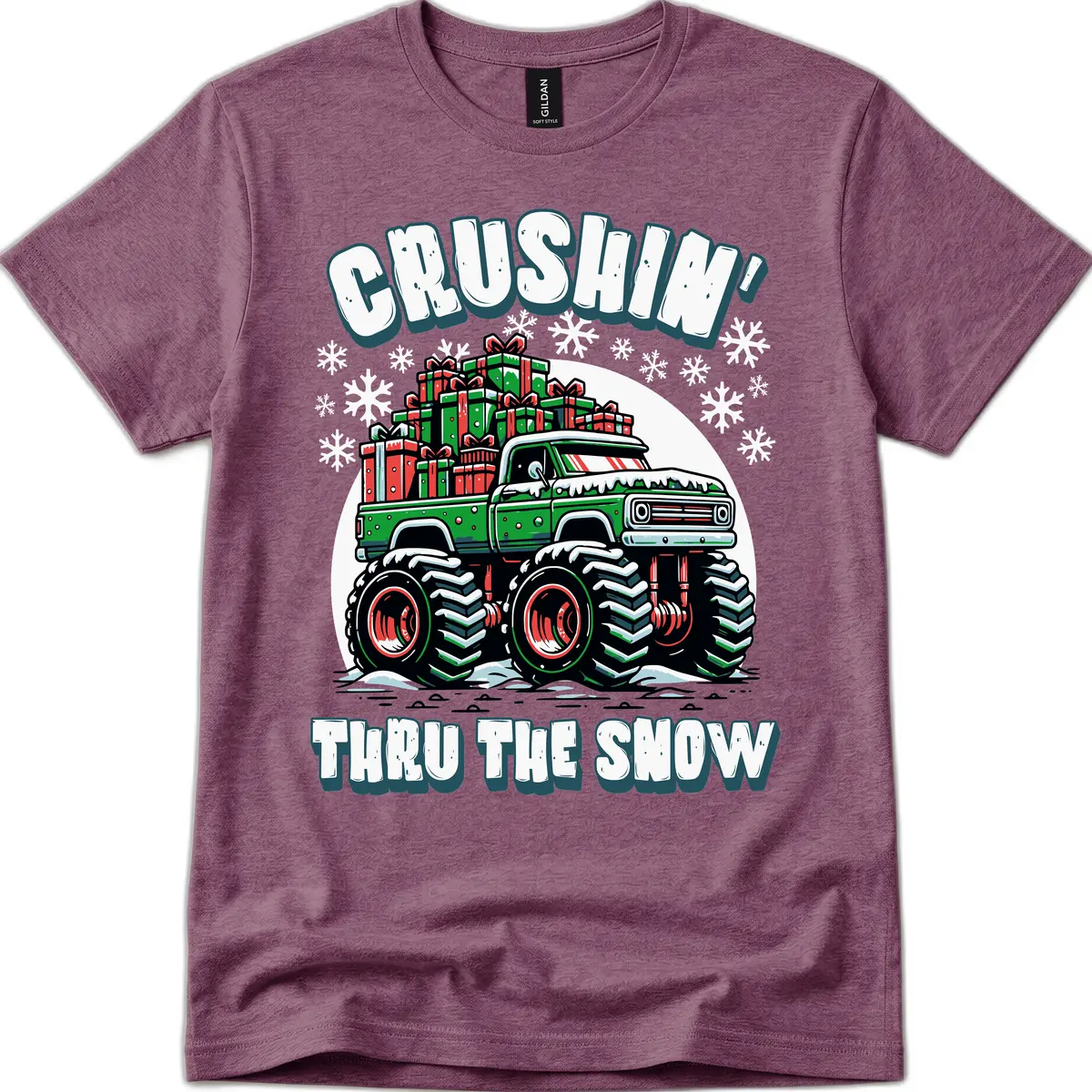 Monster Truck Crushing Presents T-Shirt in Heather Maroon