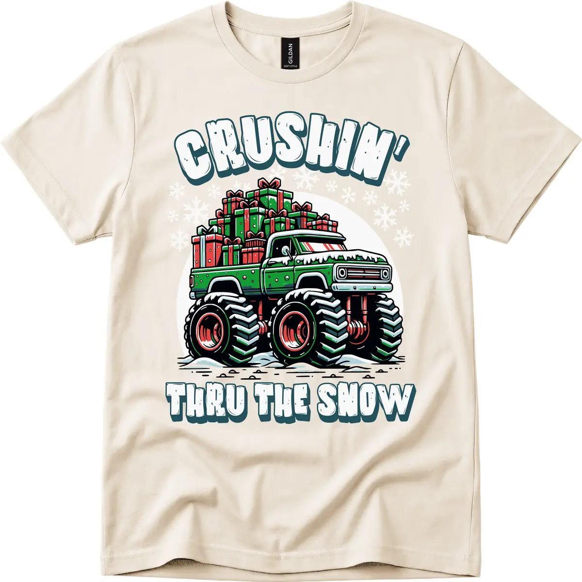 Monster Truck Crushing Presents T-Shirt in Natural