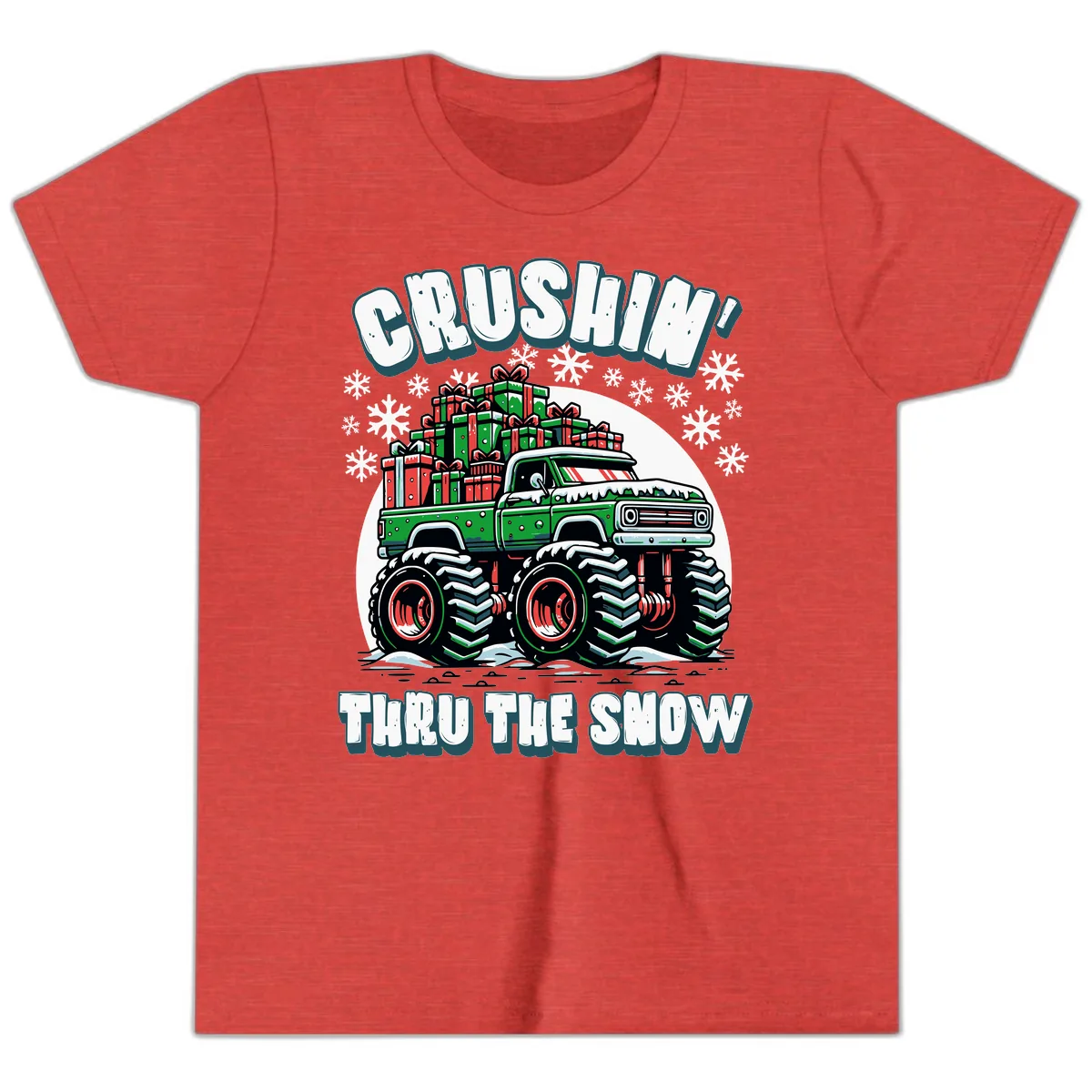 Monster Truck Crushing Presents Youth T-Shirt in Heather Red