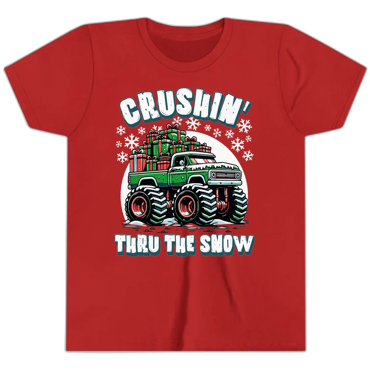 Monster Truck Crushing Presents Youth T-Shirt in Red