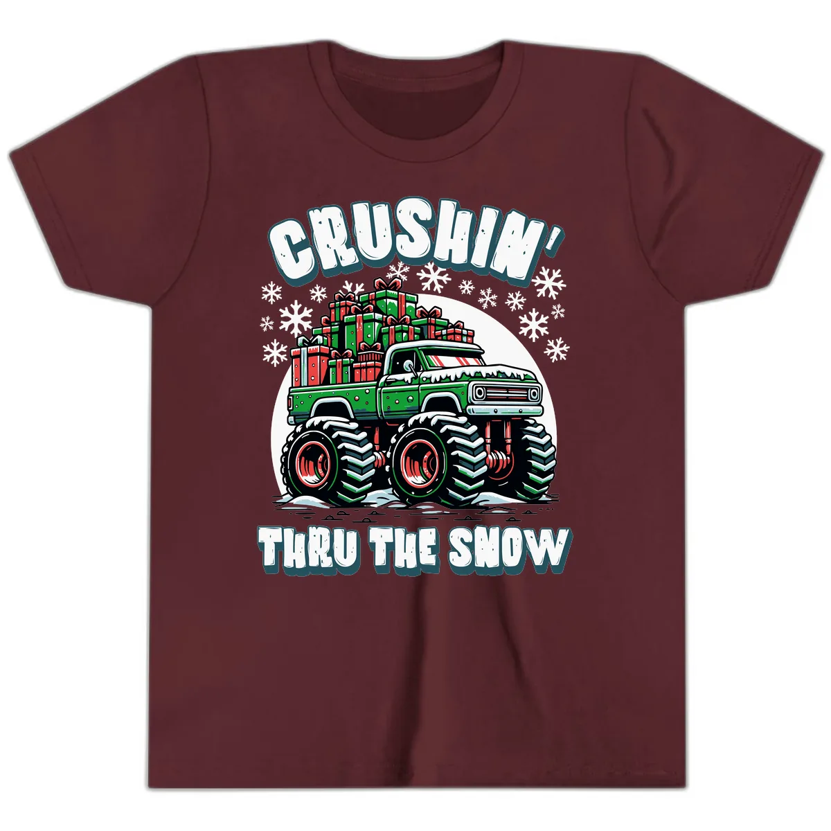 Monster Truck Crushing Presents Youth T-Shirt in Maroon