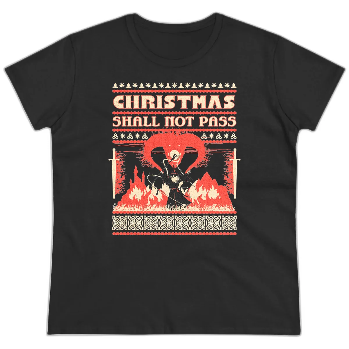 Christmas Shall Not Pass Wizard Ladies Tee in Black