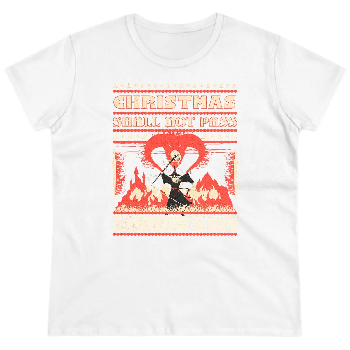 Christmas Shall Not Pass Wizard Ladies Tee in White