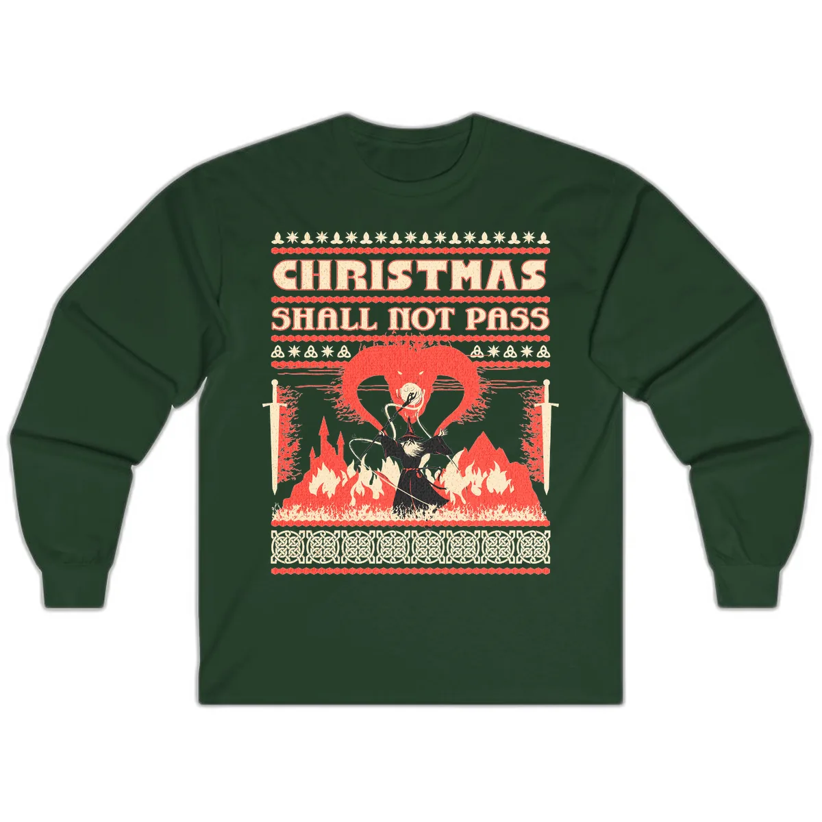 Christmas Shall Not Pass Wizard Long Sleeve in Forest Green