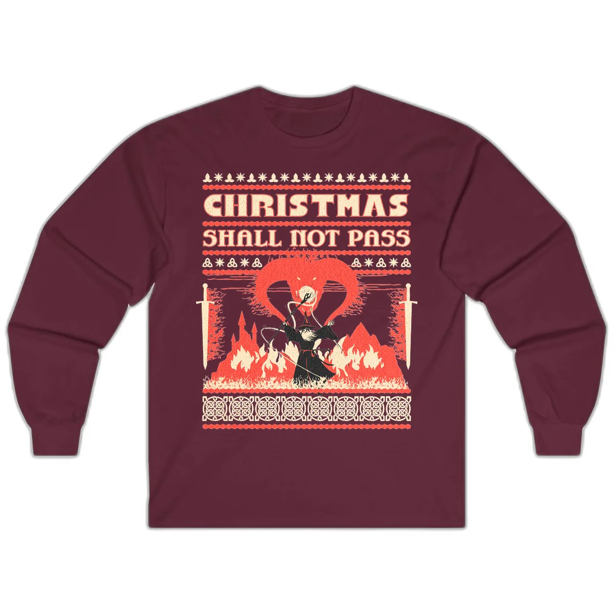 Christmas Shall Not Pass Wizard Long Sleeve in Maroon