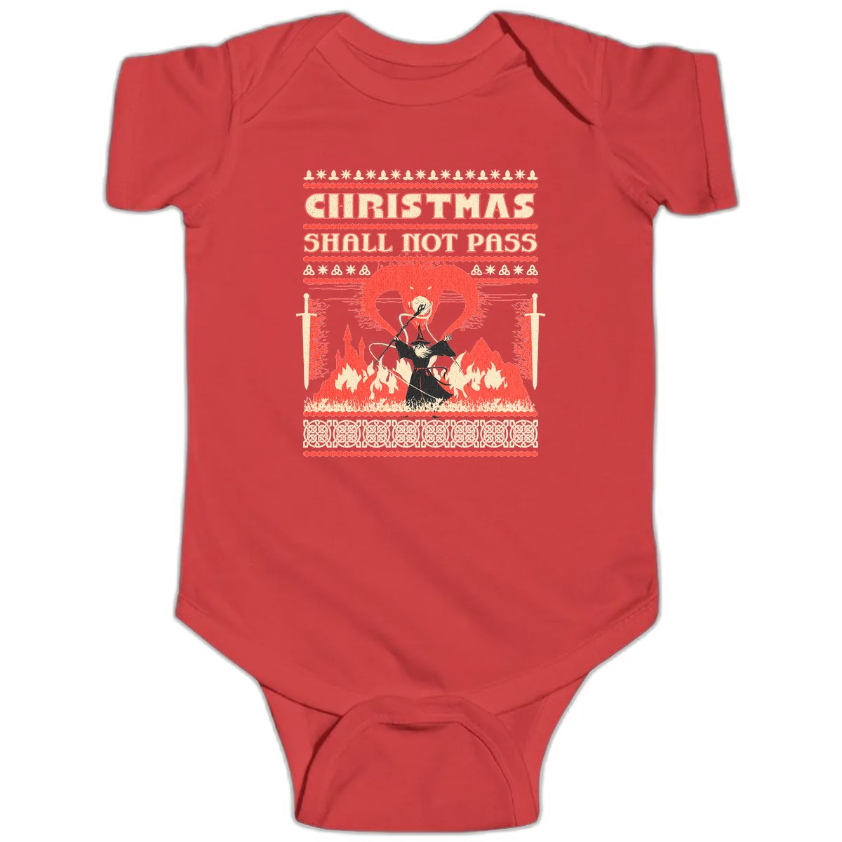 Christmas Shall Not Pass Wizard Baby Onesie in Red