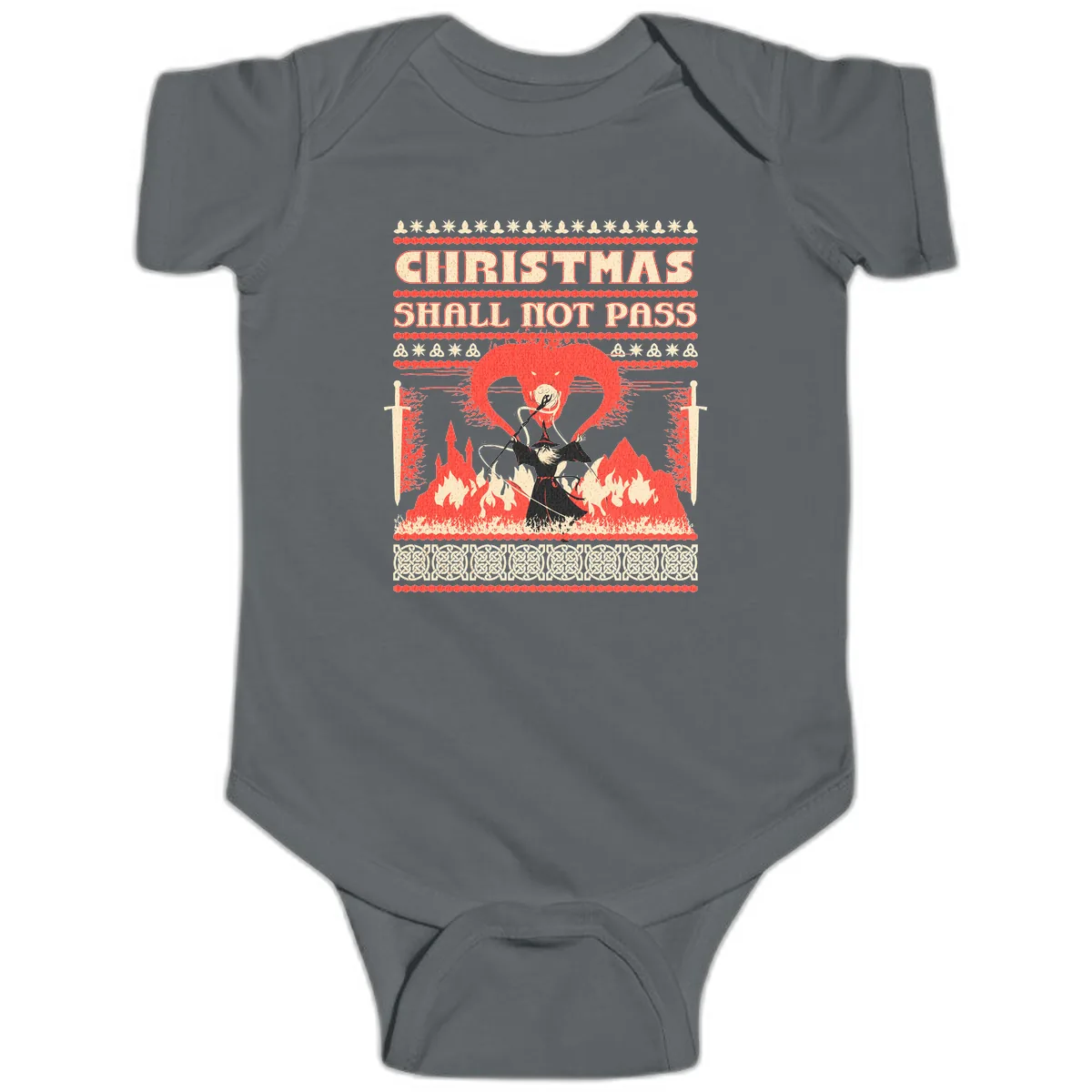 Christmas Shall Not Pass Wizard Baby Onesie in Charcoal