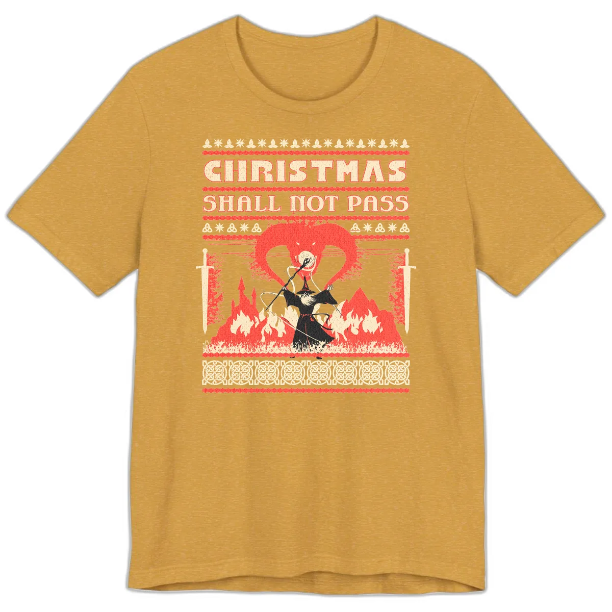 Christmas Shall Not Pass Wizard Premium T-Shirt in Heather Mustard