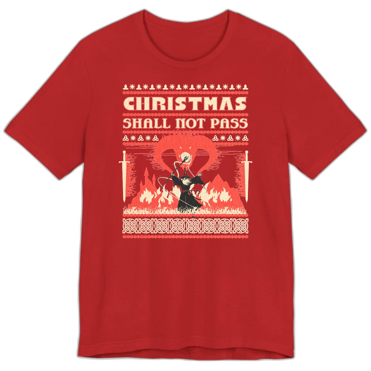 Christmas Shall Not Pass Wizard Premium T-Shirt in Red