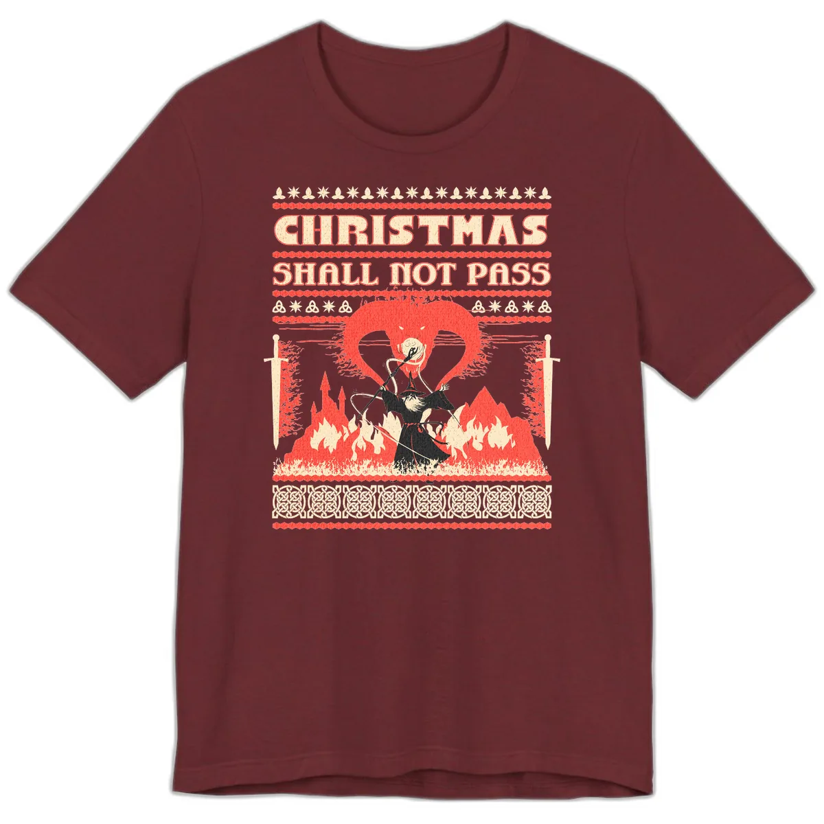Christmas Shall Not Pass Wizard Premium T-Shirt in Heather Cardinal