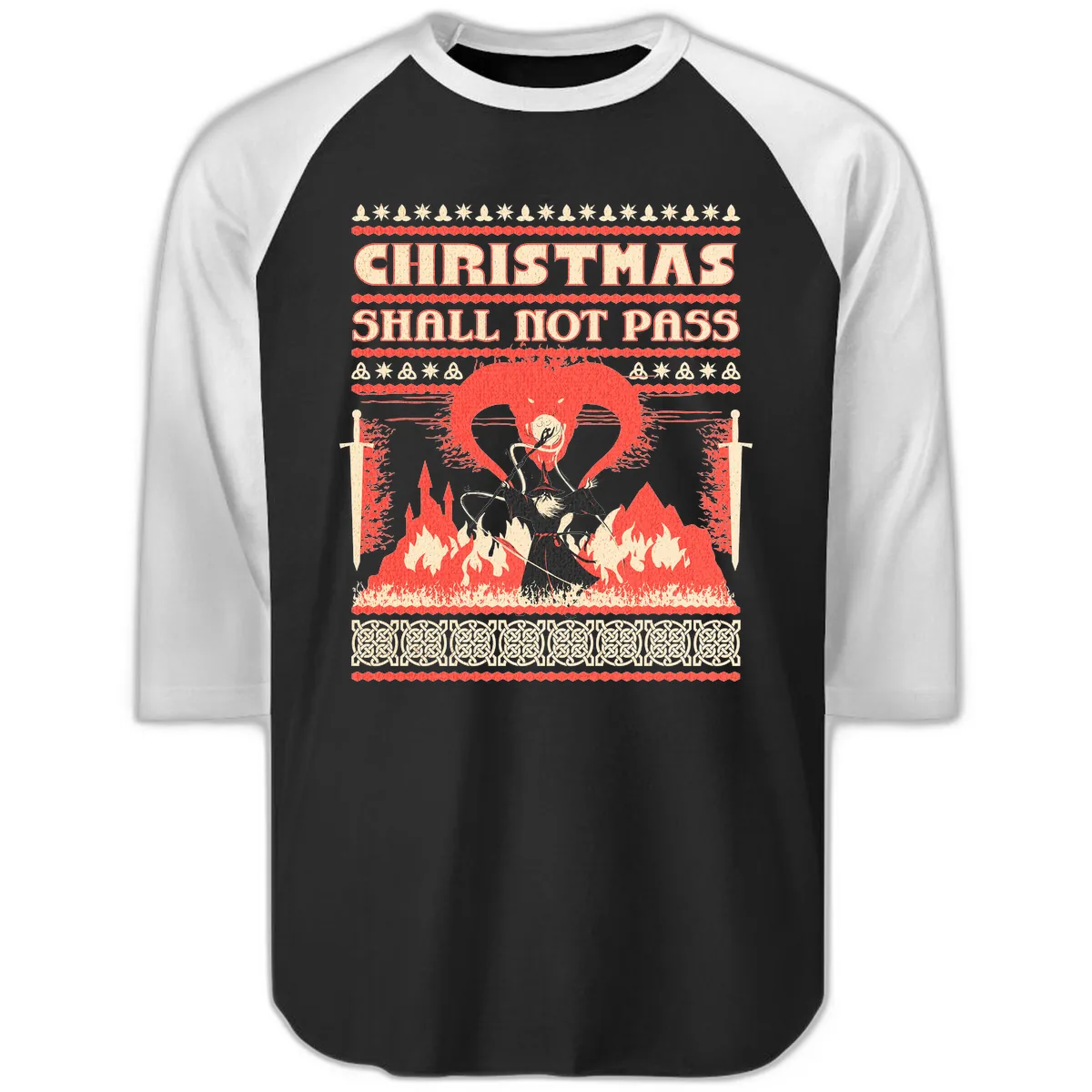 Christmas Shall Not Pass Wizard Raglan 3/4 in Black White