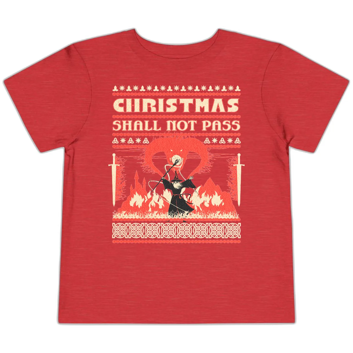 Christmas Shall Not Pass Wizard Toddler T-Shirt in Heather Red