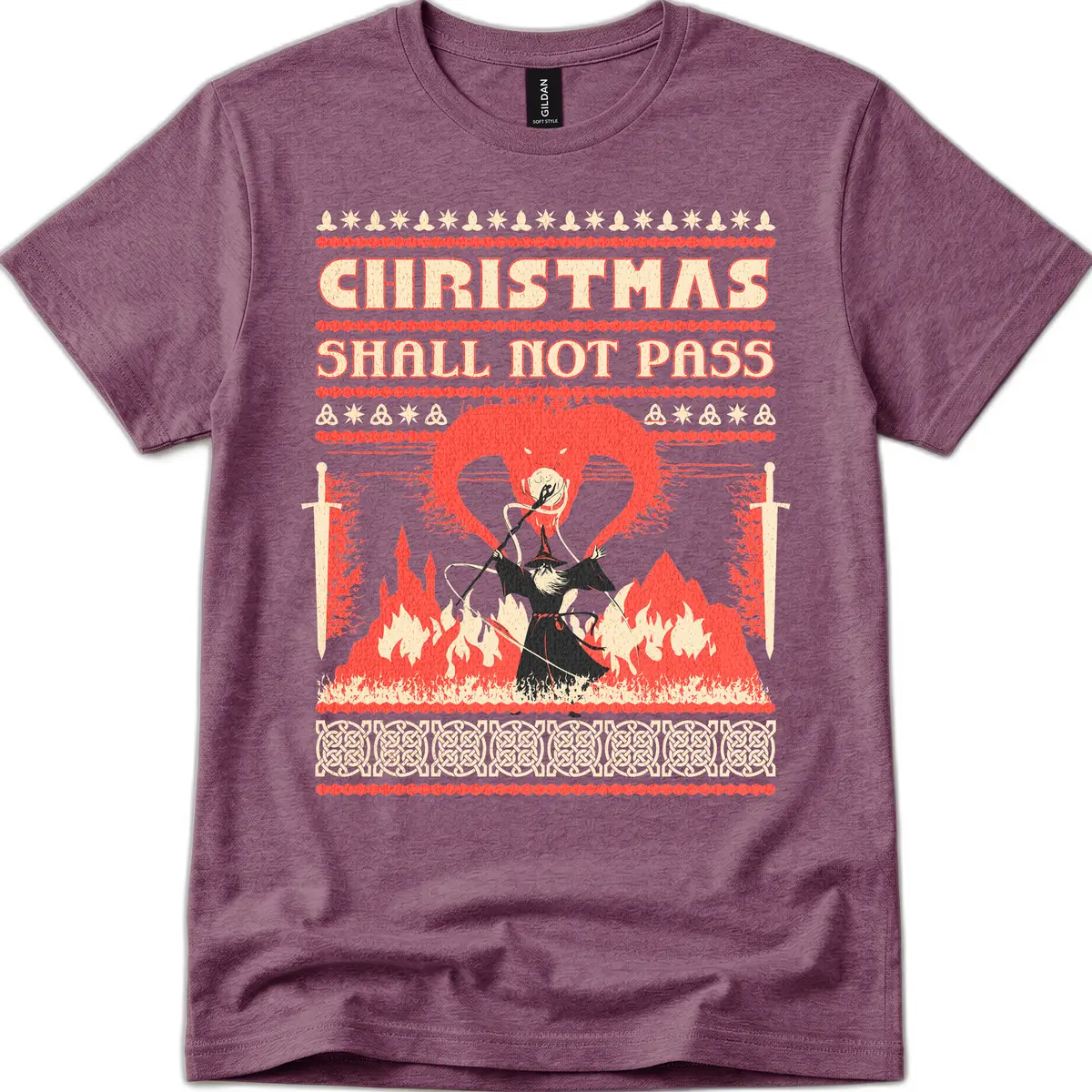Christmas Shall Not Pass Wizard T-Shirt in Heather Maroon