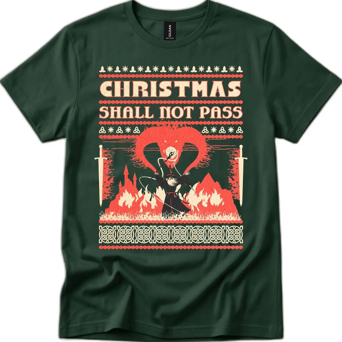 Christmas Shall Not Pass Wizard T-Shirt in Forest Green