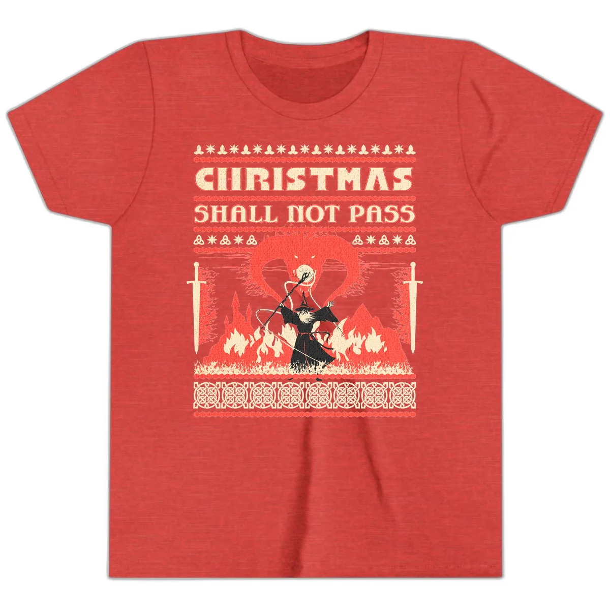 Christmas Shall Not Pass Wizard Youth T-Shirt in Heather Red