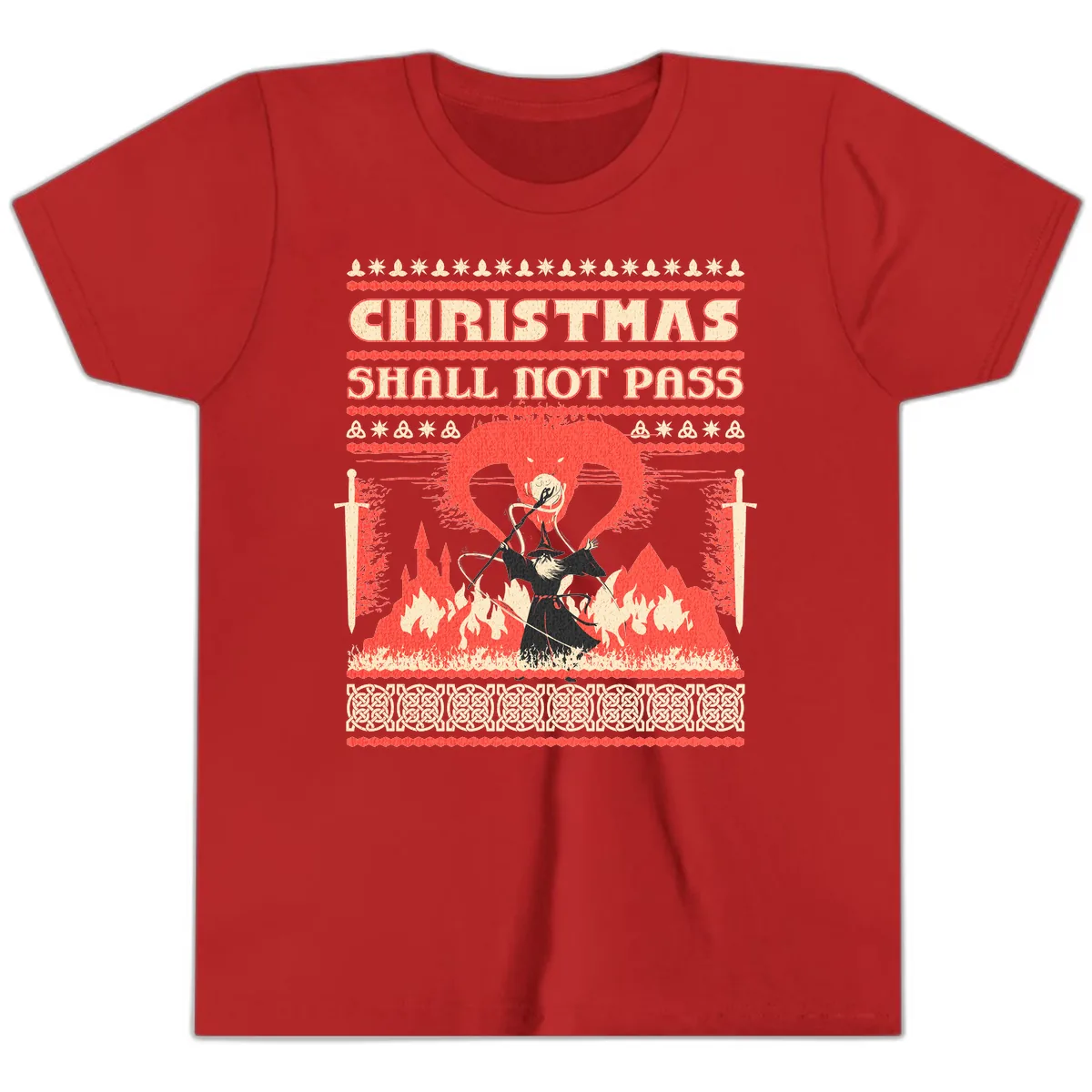 Christmas Shall Not Pass Wizard Youth T-Shirt in Red