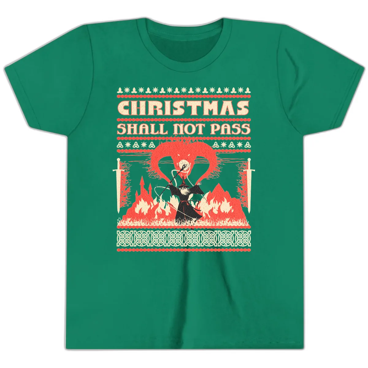 Christmas Shall Not Pass Wizard Youth T-Shirt in Kelly