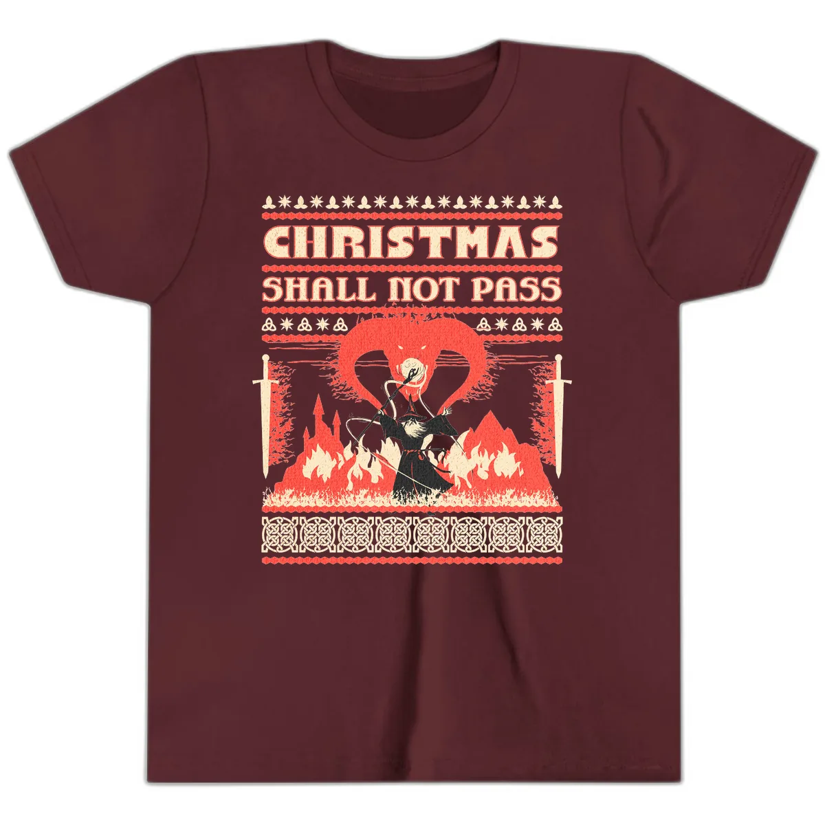 Christmas Shall Not Pass Wizard Youth T-Shirt in Maroon