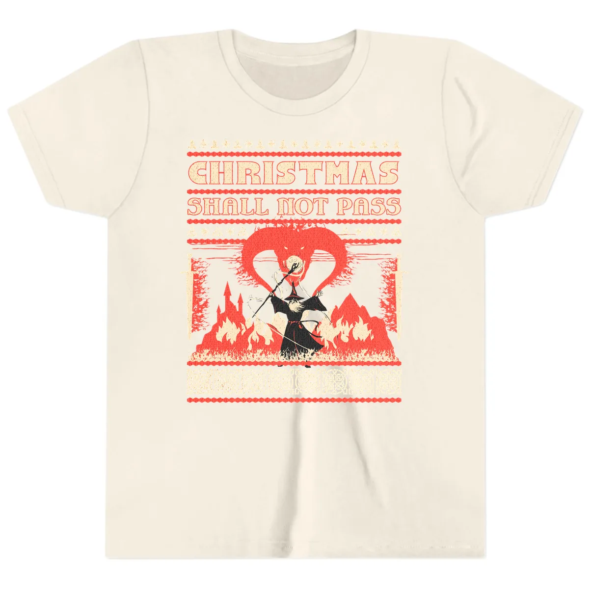 Christmas Shall Not Pass Wizard Youth T-Shirt in Natural