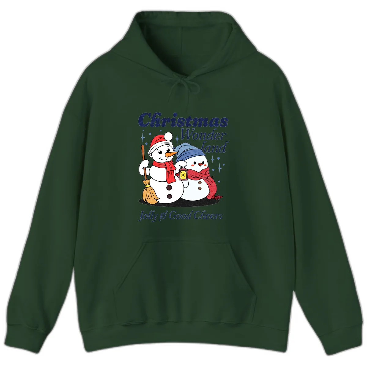Christmas Wonderland Snowmen Hoodie in Forest Green