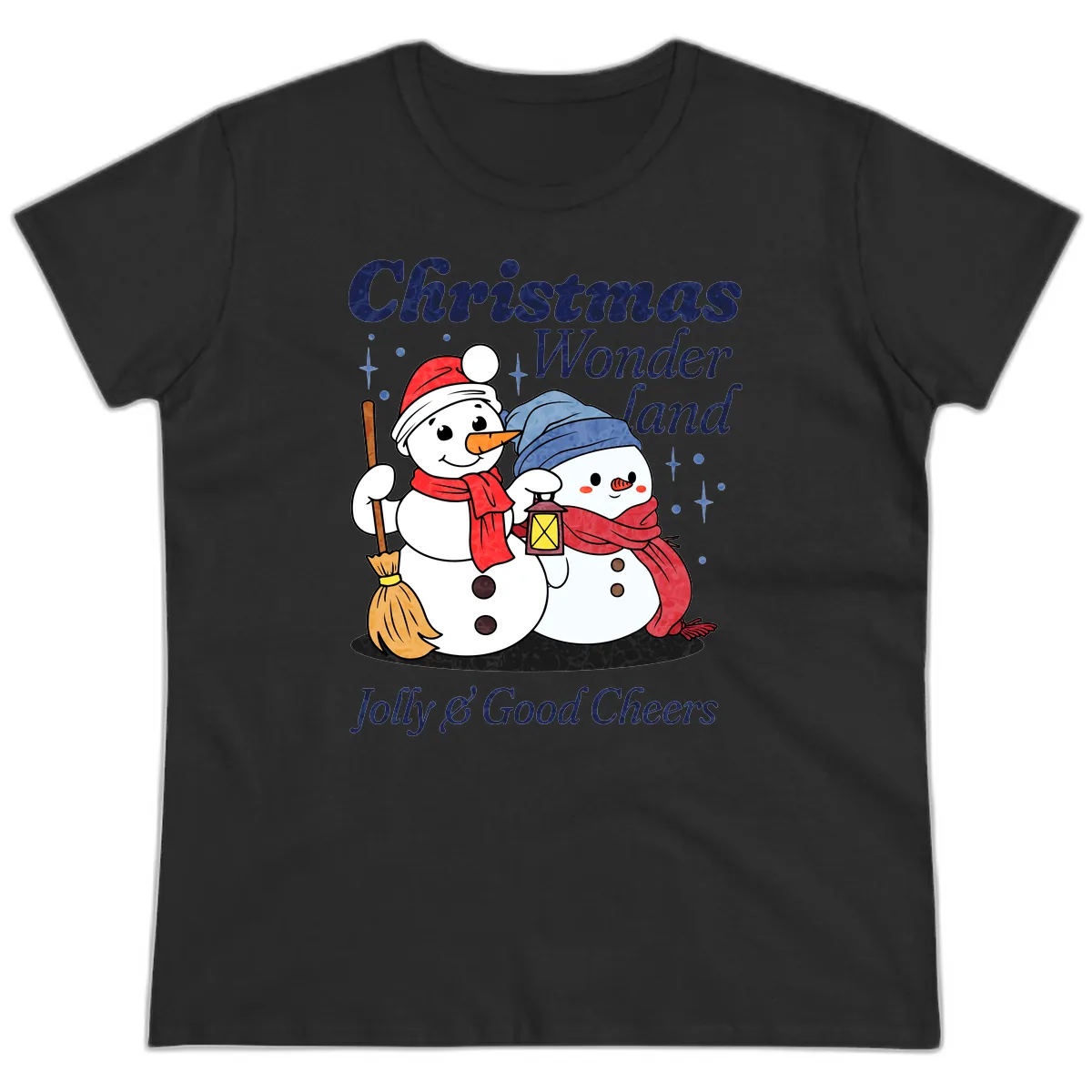 Christmas Wonderland Snowmen Ladies Tee in Black
