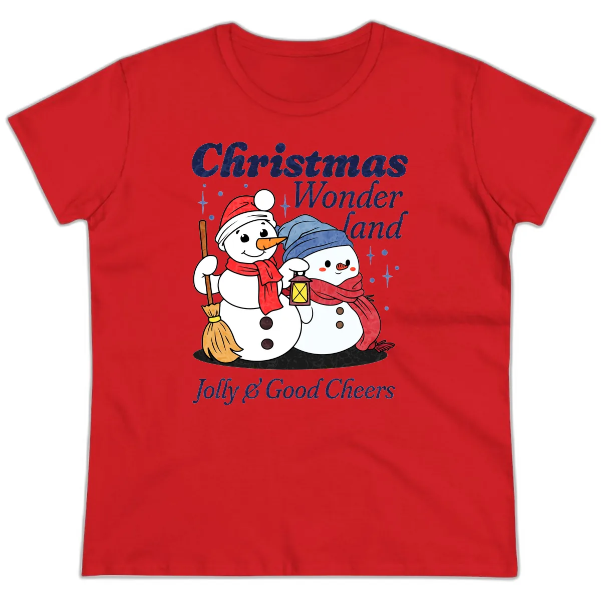 Christmas Wonderland Snowmen Ladies Tee in Red