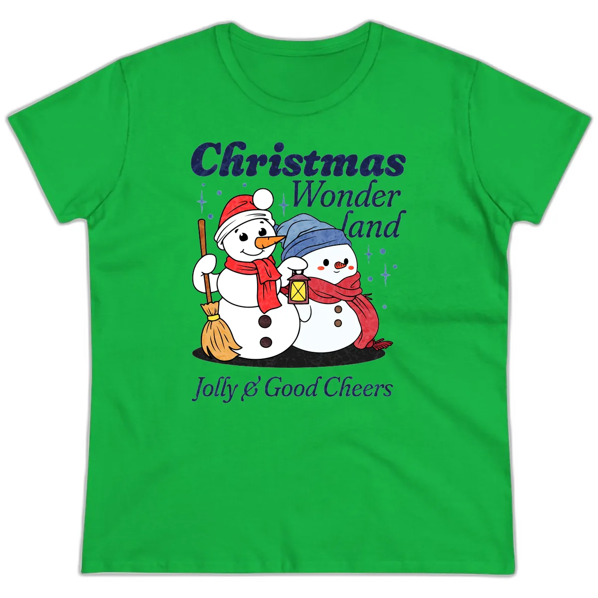 Christmas Wonderland Snowmen Ladies Tee in Irish Green