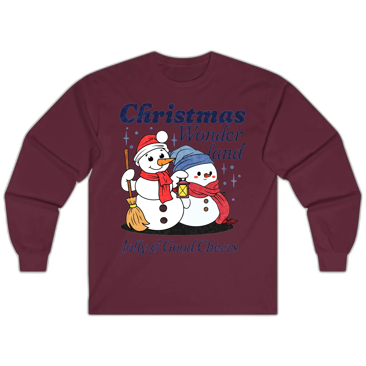 Christmas Wonderland Snowmen Long Sleeve in Maroon