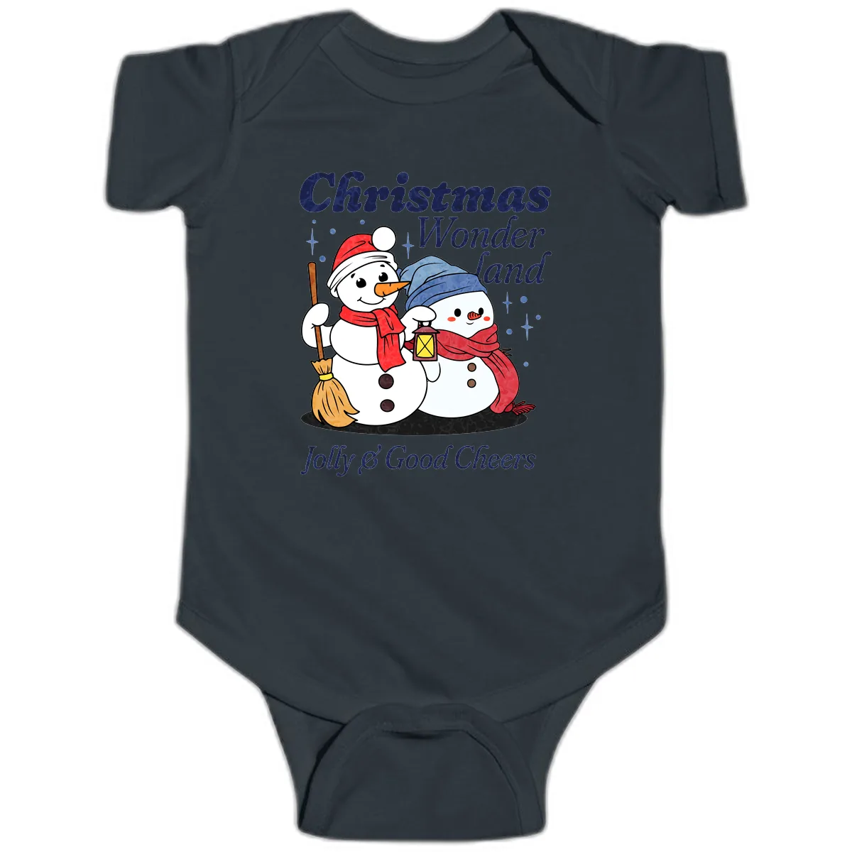 Christmas Wonderland Snowmen Baby Onesie in Black