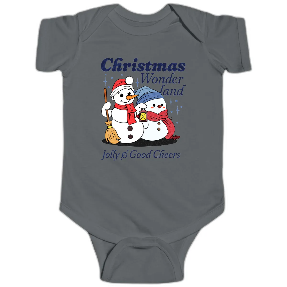 Christmas Wonderland Snowmen Baby Onesie in Charcoal