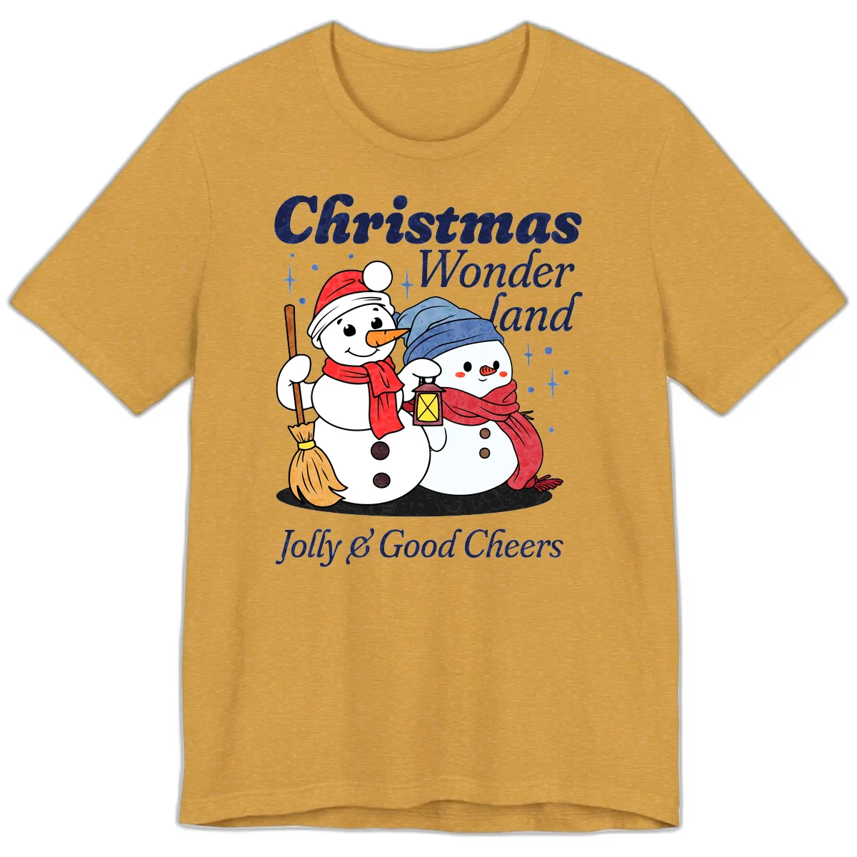 Christmas Wonderland Snowmen Premium T-Shirt in Heather Mustard