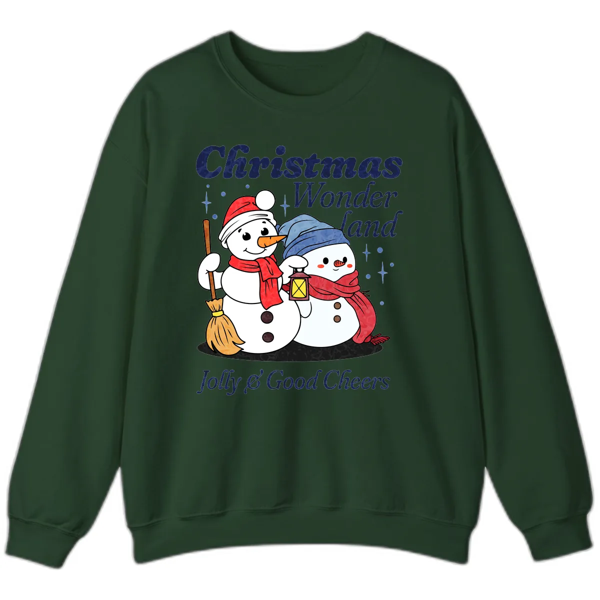 Christmas Wonderland Snowmen Sweatshirt in Forest Green