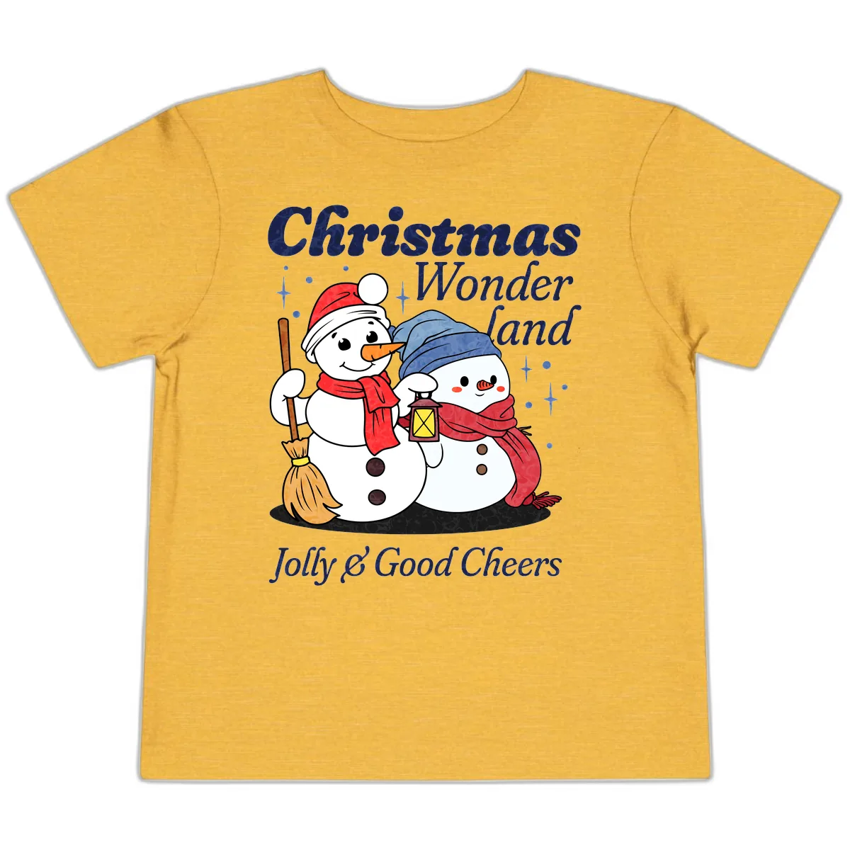 Christmas Wonderland Snowmen Toddler T-Shirt in Heather Yellow Gold