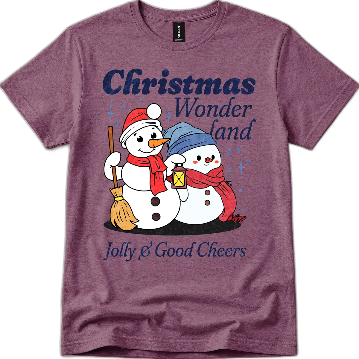 Christmas Wonderland Snowmen T-Shirt in Heather Maroon