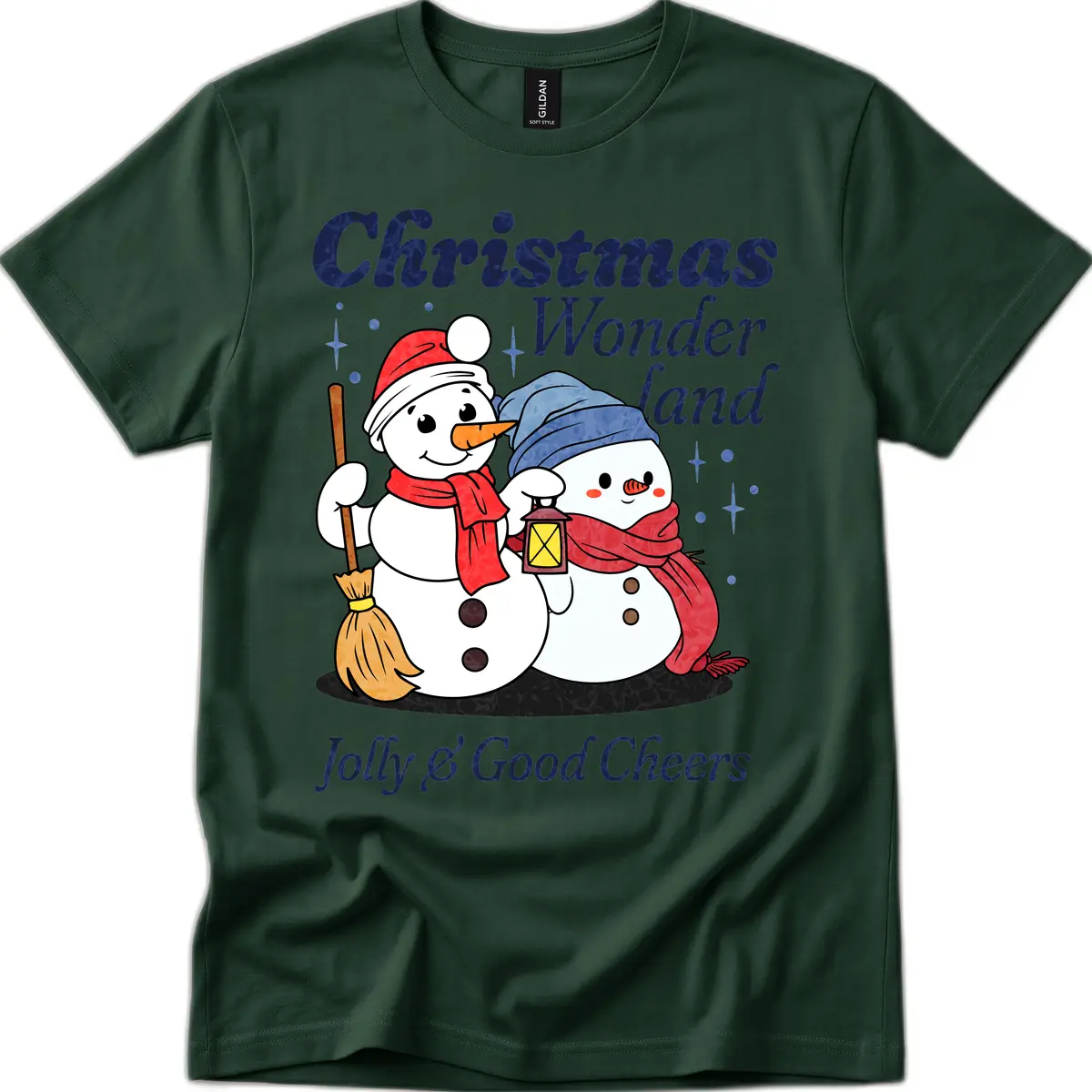 Christmas Wonderland Snowmen T-Shirt in Forest Green