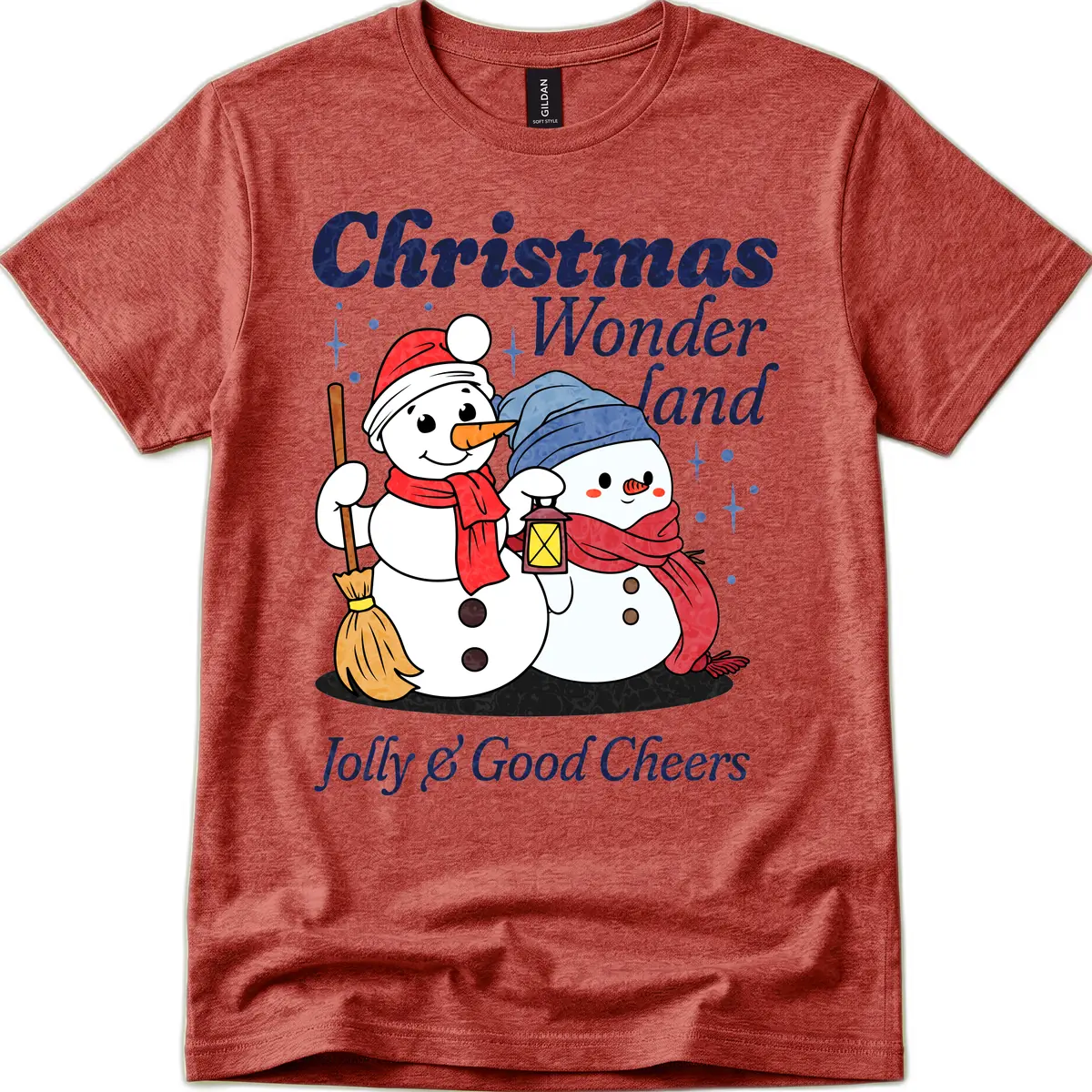 Christmas Wonderland Snowmen T-Shirt in Heather Cardinal