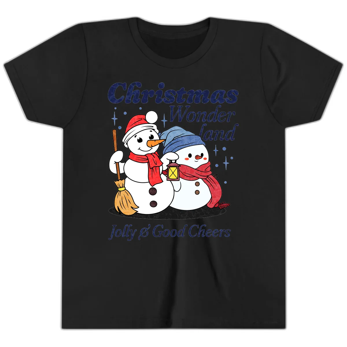 Christmas Wonderland Snowmen Youth T-Shirt in Black